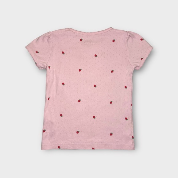 Mini Boden Strawberry Pattern Pink Pointelle Top - Picture 4 of 4